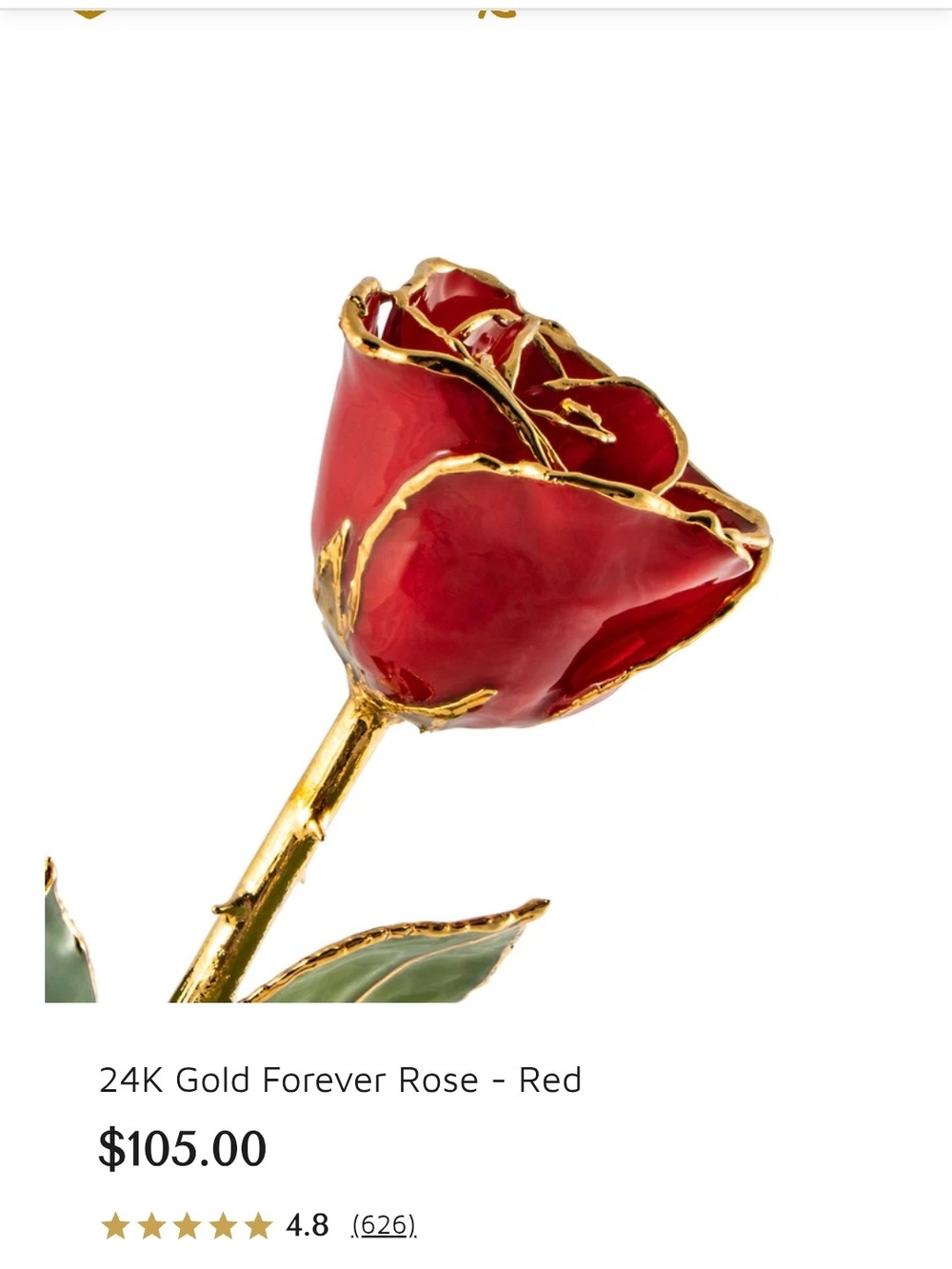 24K Gold Forever Rose Pendant Necklace - Red New In Box!